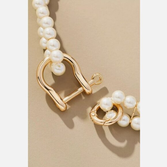 RARE! NWT Anthropologie Chunky Link Lock Pearl Necklace - Picture 3 of 6